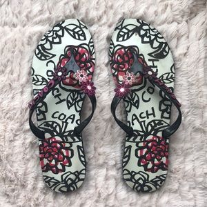 Floral Coach Flip Flops